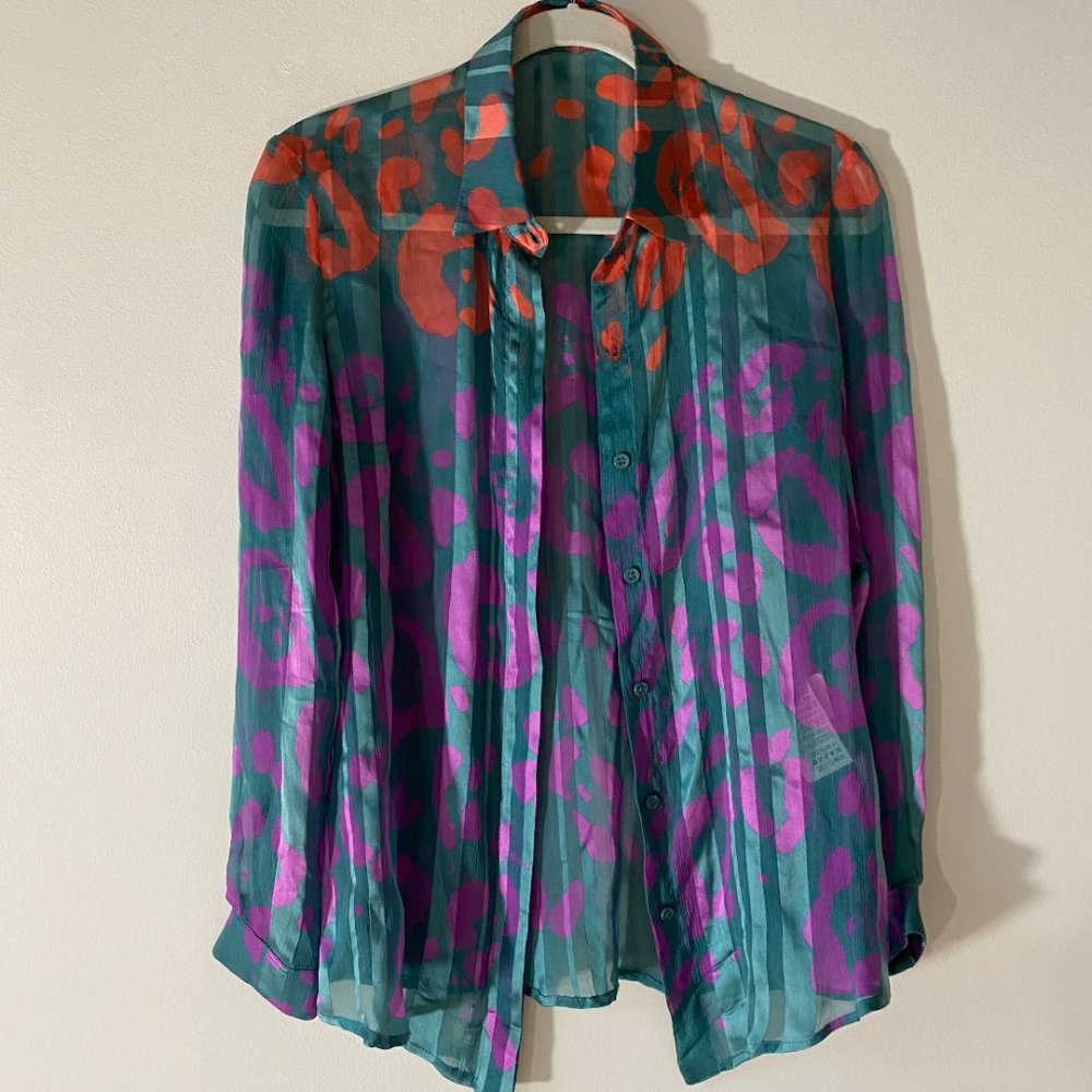 Very Rare Versace Sheer Button Up blouse, leopard print Size 36 Women